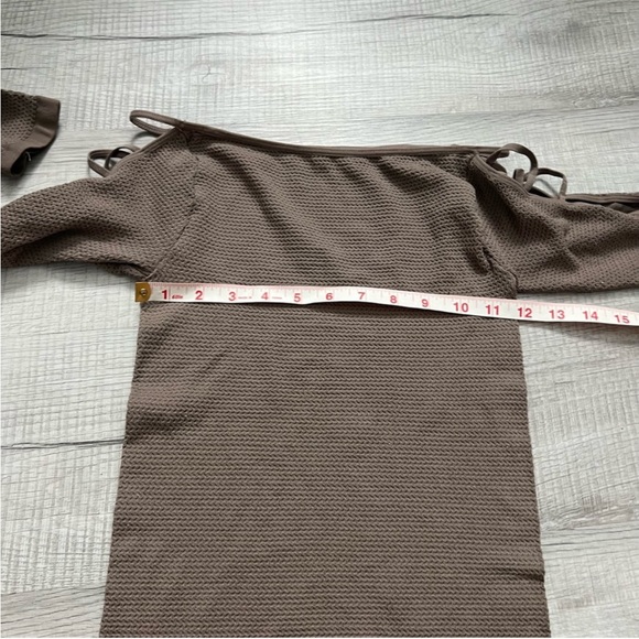 FREE PEOPLE Intimately Cold Shoulder Long Sleeve Top Stretch Nutmeg Tan - Picture 11 of 14